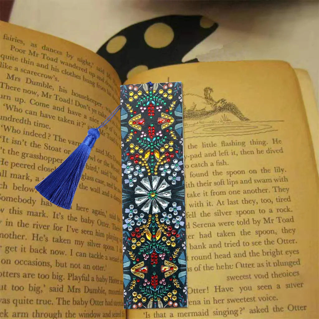 Leather diamond painting bookmark with embroidered mandala flower design
