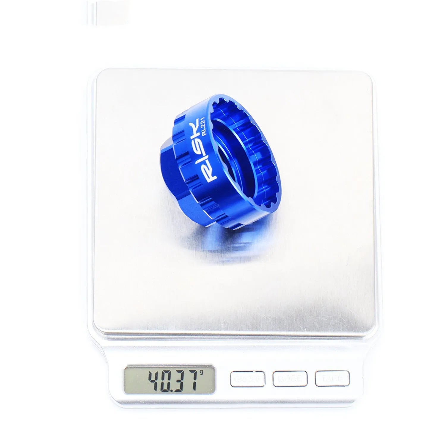 Blue aluminium alloy 12-speed bicycle cassette removal tool with direct mount splines.
