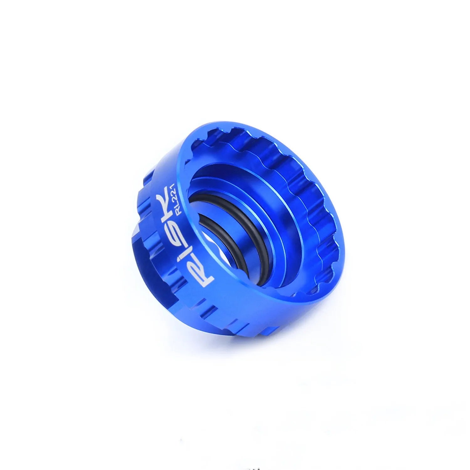 Blue aluminium alloy 12-speed bicycle cassette removal tool with direct mount splines.