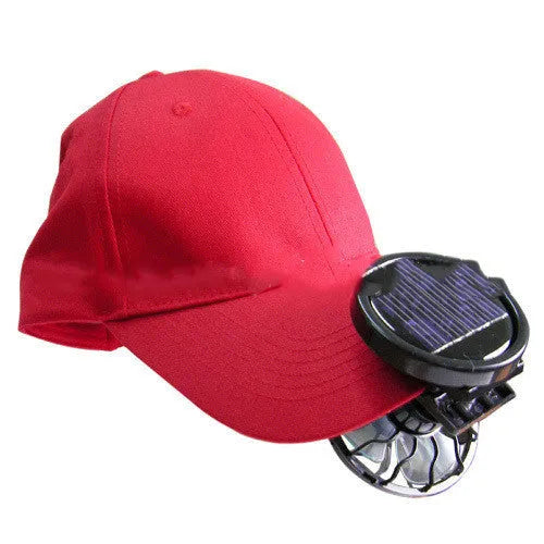 Black portable solar powered fan with clip for camping and outdoor cooling