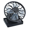 Black portable solar powered fan with clip for camping and outdoor cooling