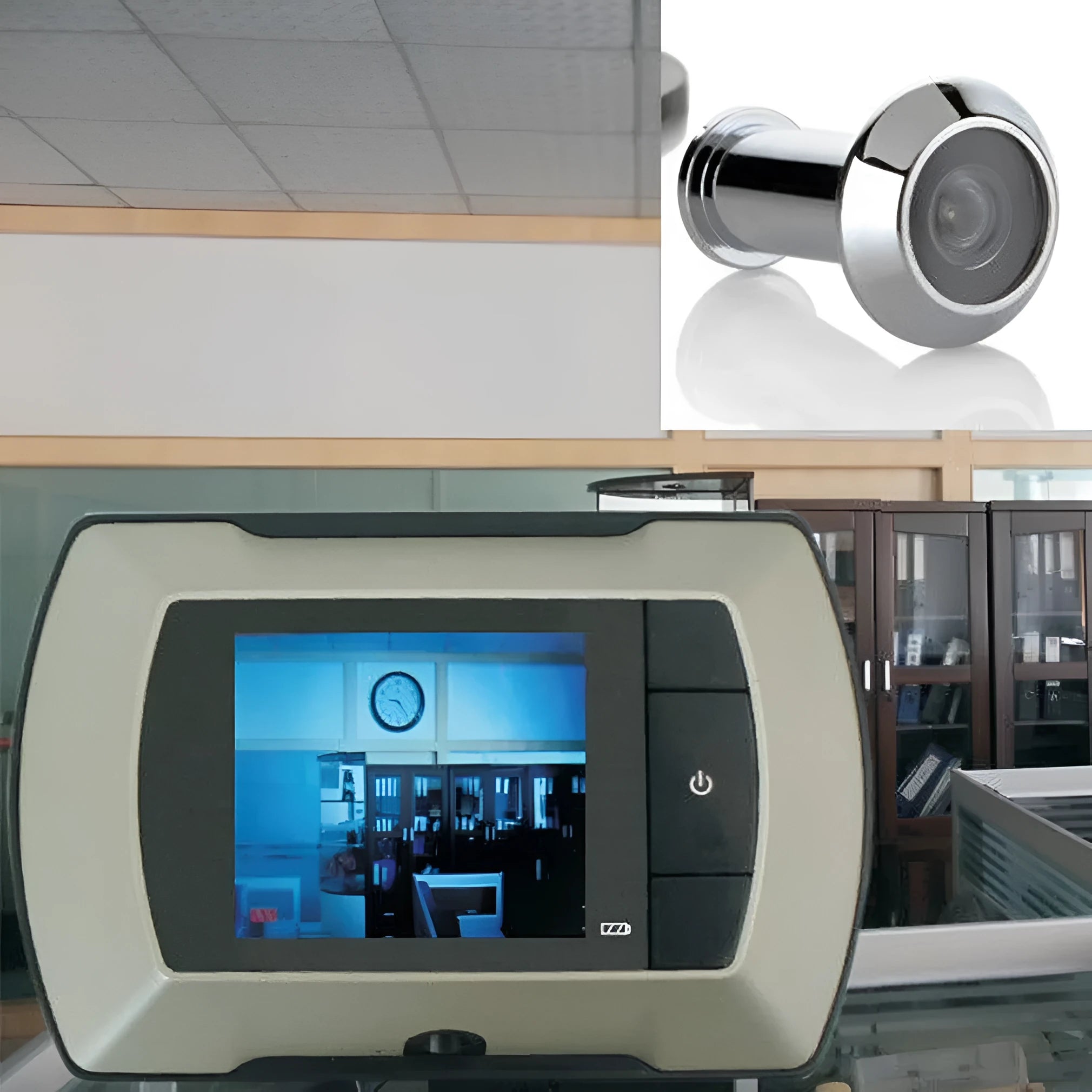 Digital door peephole with indoor LCD monitor and outdoor camera for DIY installation on 35-50mm thick doors.