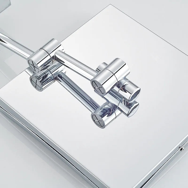 8.5 inch silver folding makeup mirror with a stainless steel frame shown in a choice of four finishes.