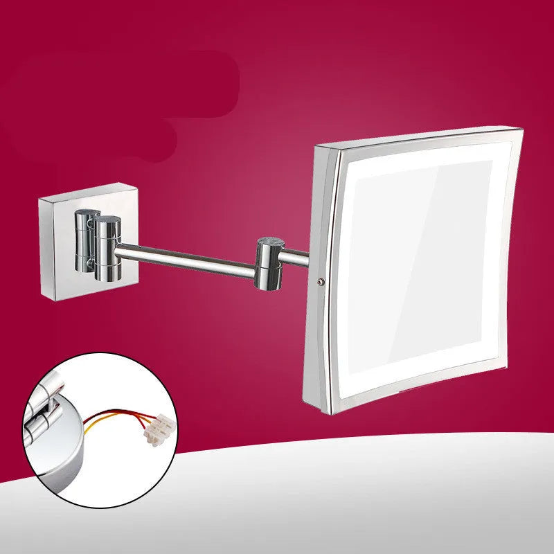 8.5 inch silver folding makeup mirror with a stainless steel frame shown in a choice of four finishes.