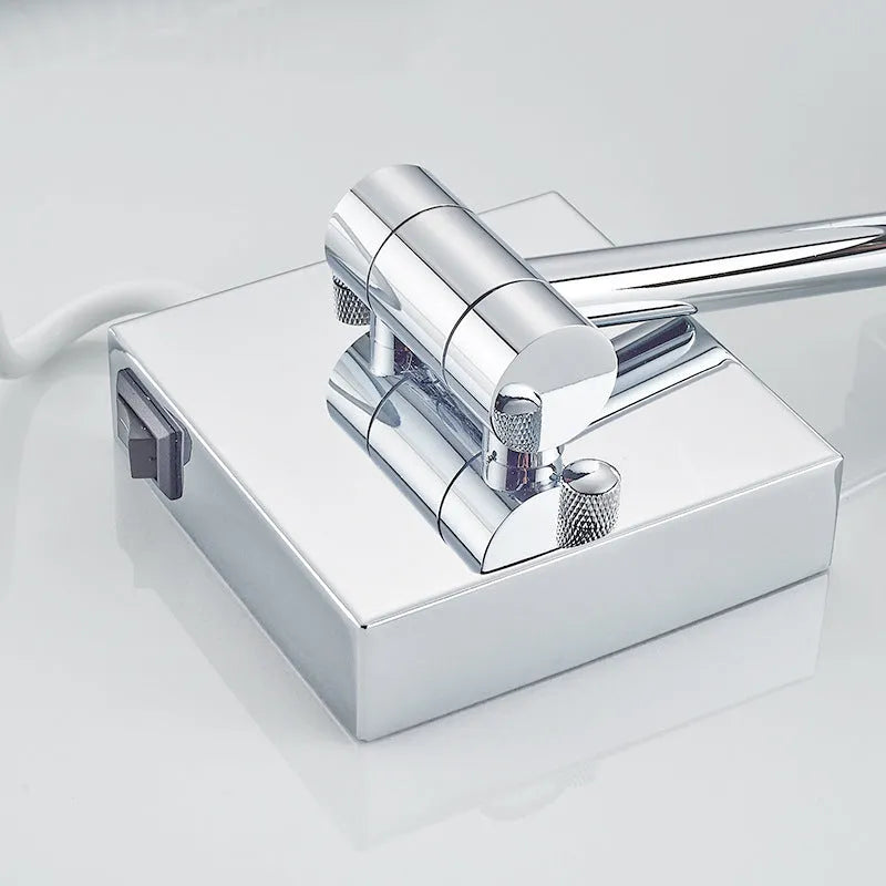 8.5 inch silver folding makeup mirror with a stainless steel frame shown in a choice of four finishes.