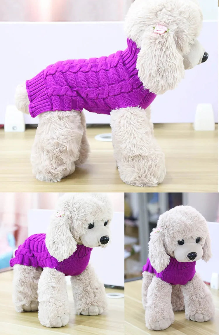 Cashmere twisted rope wool dog sweater showing texture detail and colour options