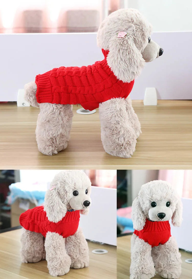 Cashmere twisted rope wool dog sweater showing texture detail and colour options