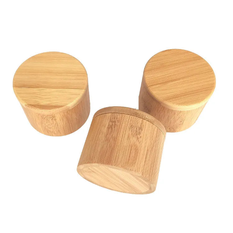 Bamboo seasoning box with spoon in double compartment round, pear-shaped, or single compartment styles