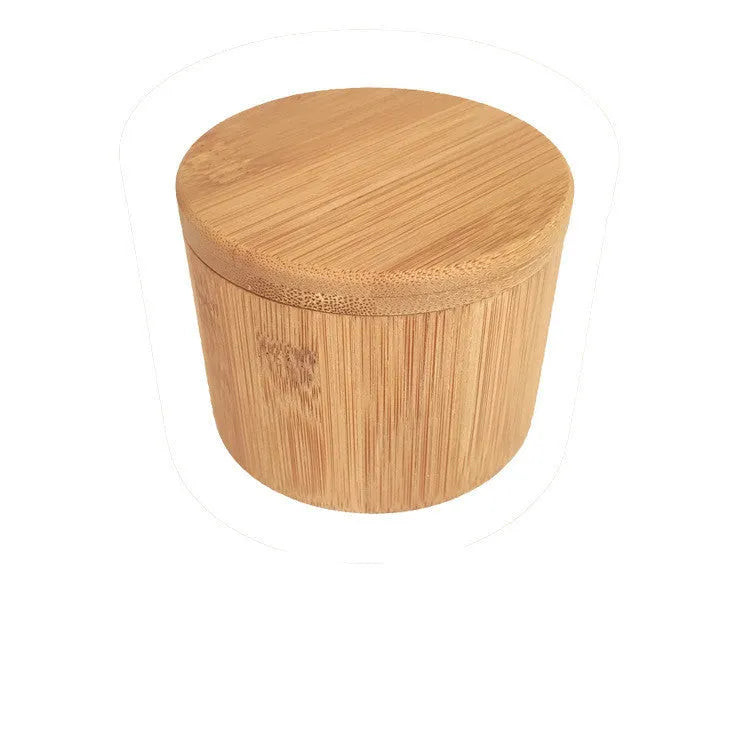 Bamboo seasoning box with spoon in double compartment round, pear-shaped, or single compartment styles
