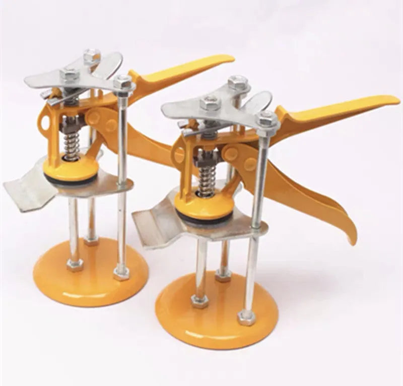 Metal alloy tile raising positioner with adjustable height mechanism for concrete processing
