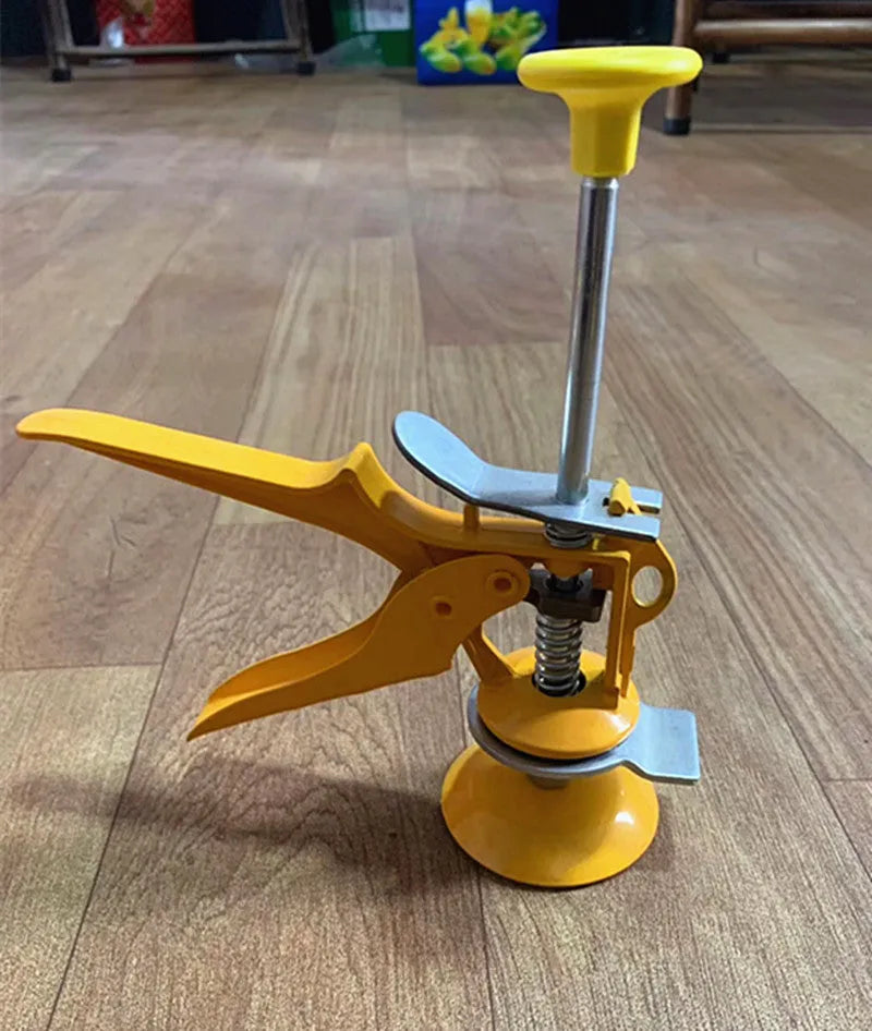 Metal alloy tile raising positioner with adjustable height mechanism for concrete processing