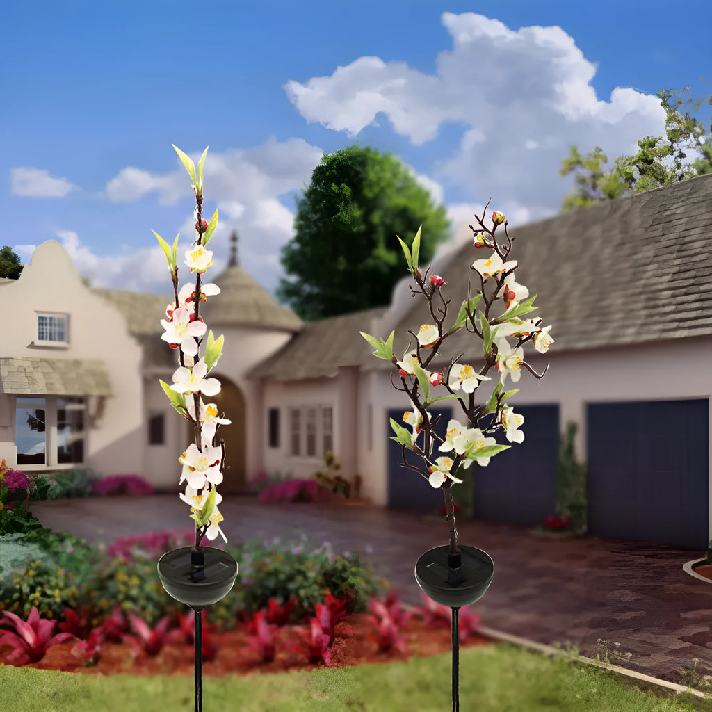 Solar-powered cherry firework string lights for outdoor garden decoration with ground insertion