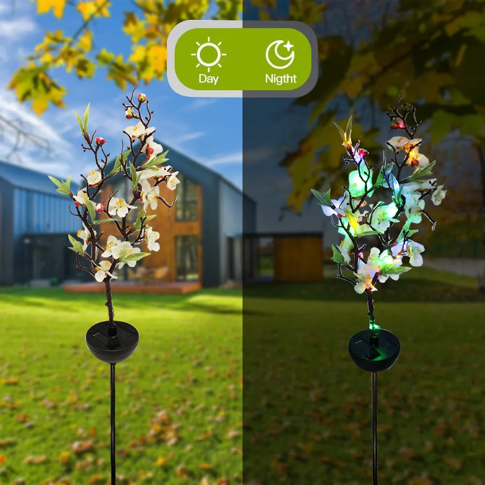 Solar-powered cherry firework string lights for outdoor garden decoration with ground insertion