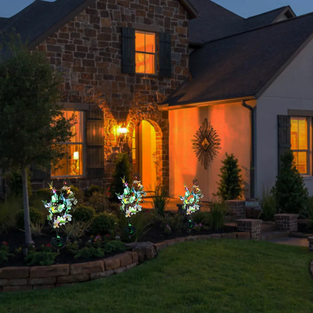 Solar-powered cherry firework string lights for outdoor garden decoration with ground insertion