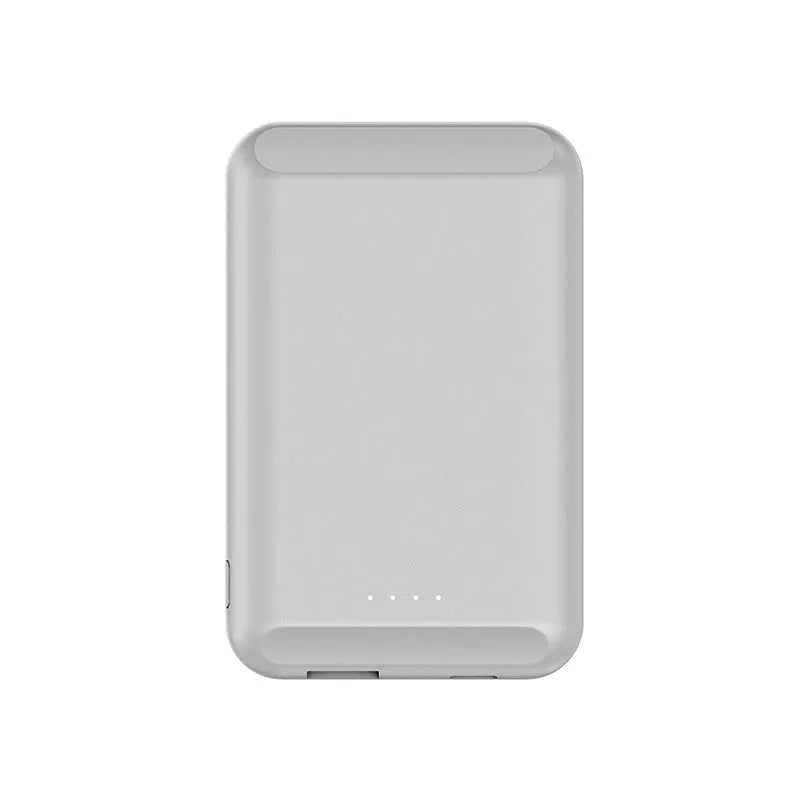 Magnetic wireless power bank in black, blue, green, pink, or white with 5000mAh capacity