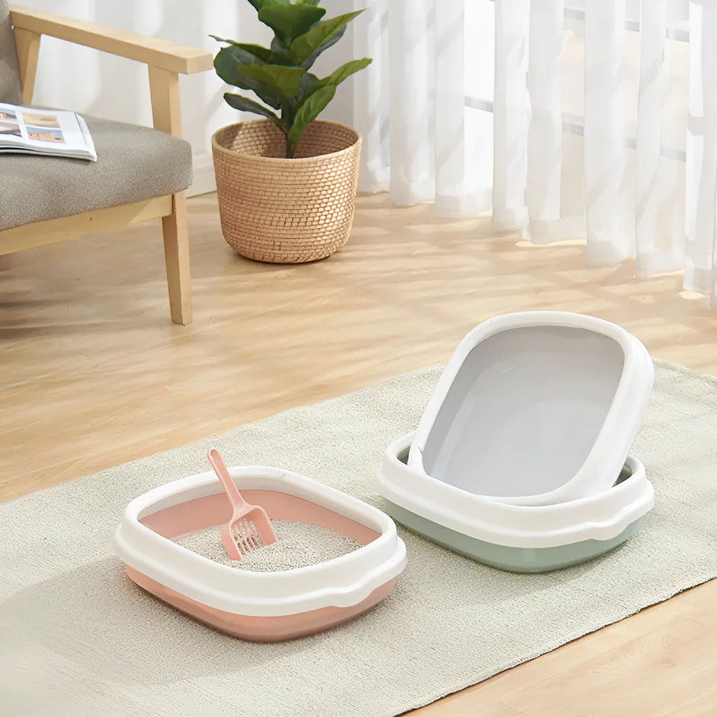 Detachable anti-splashing plastic cat litter box in pink, with large size for cats