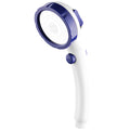 Handheld shower head with universal 4-point interface in blue ABS plastic