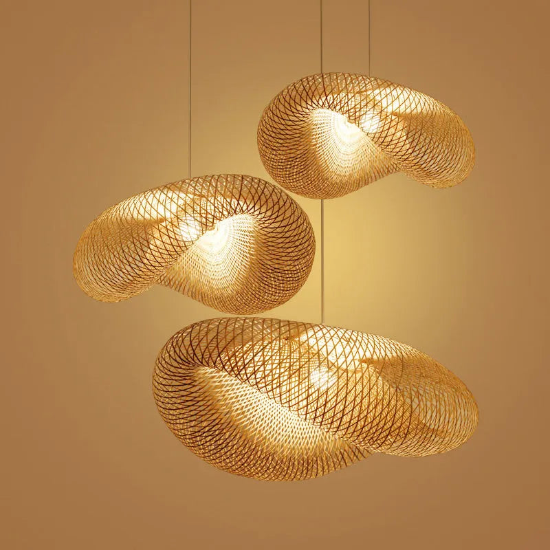 Woven bamboo chandelier with 40cm diameter shell in Chinese Zen style