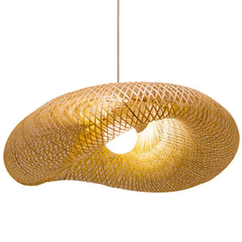 Woven bamboo chandelier with 40cm diameter shell in Chinese Zen style