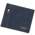 Men's retro style tri-fold wallet in black, navy, dark brown, or light brown with large capacity short design.