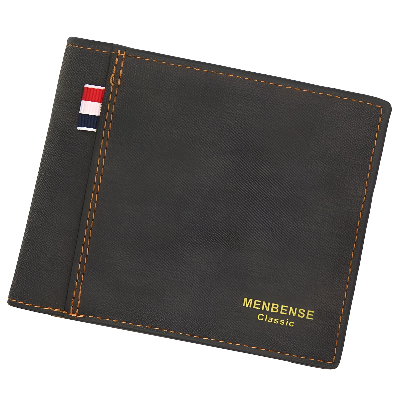 Men's retro style tri-fold wallet in black, navy, dark brown, or light brown with large capacity short design.