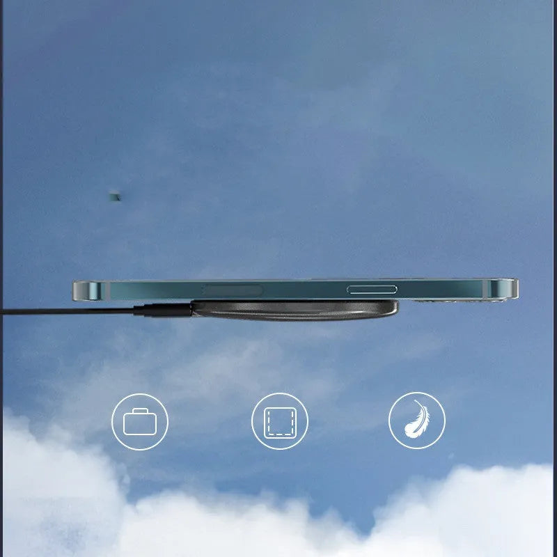 Black magnetic wireless charger C01 with Type-C port on a surface