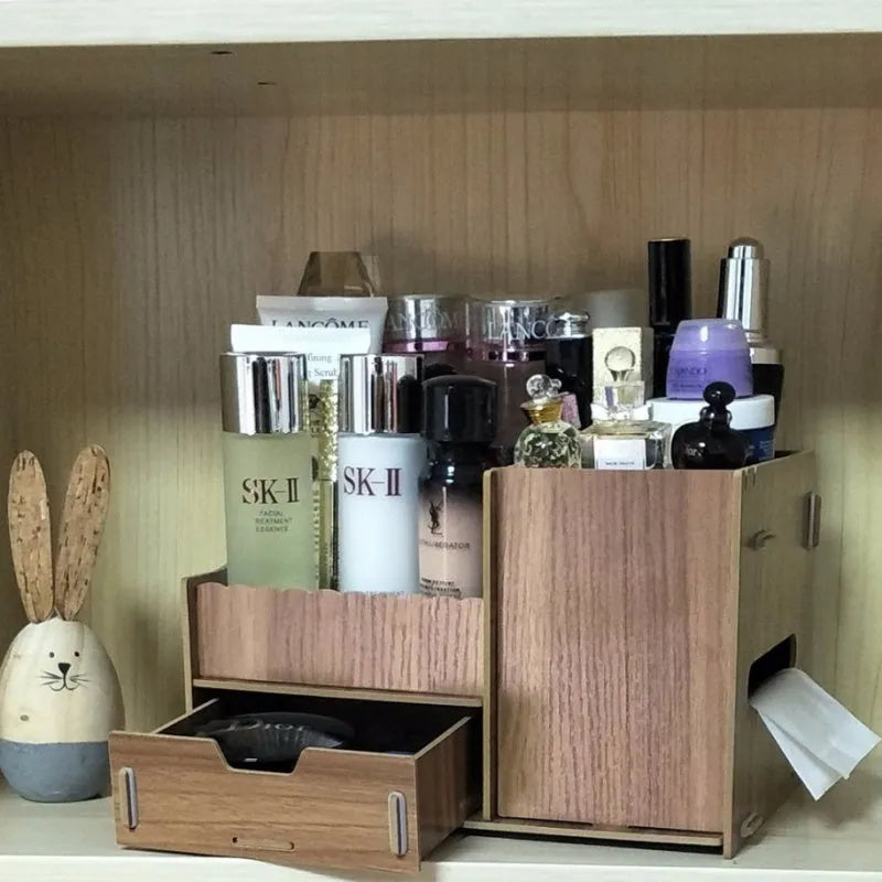 Wooden cosmetic storage box with divided compartments in various colour finishes