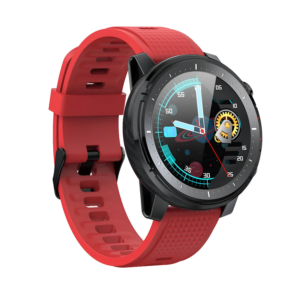 Black IP68 waterproof Android smartwatch with round dial and silicone strap on wrist
