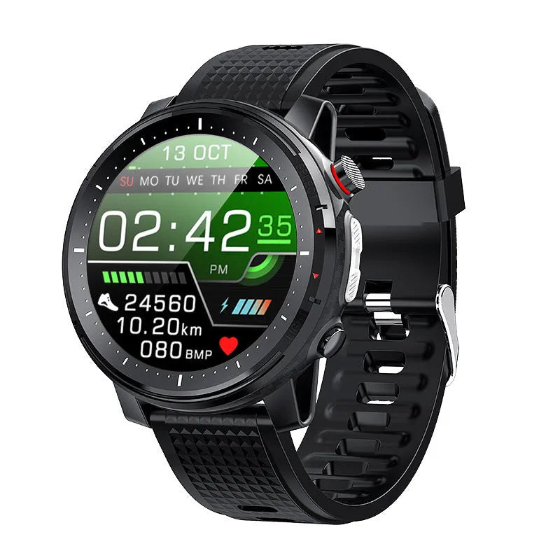 Black IP68 waterproof Android smartwatch with round dial and silicone strap on wrist