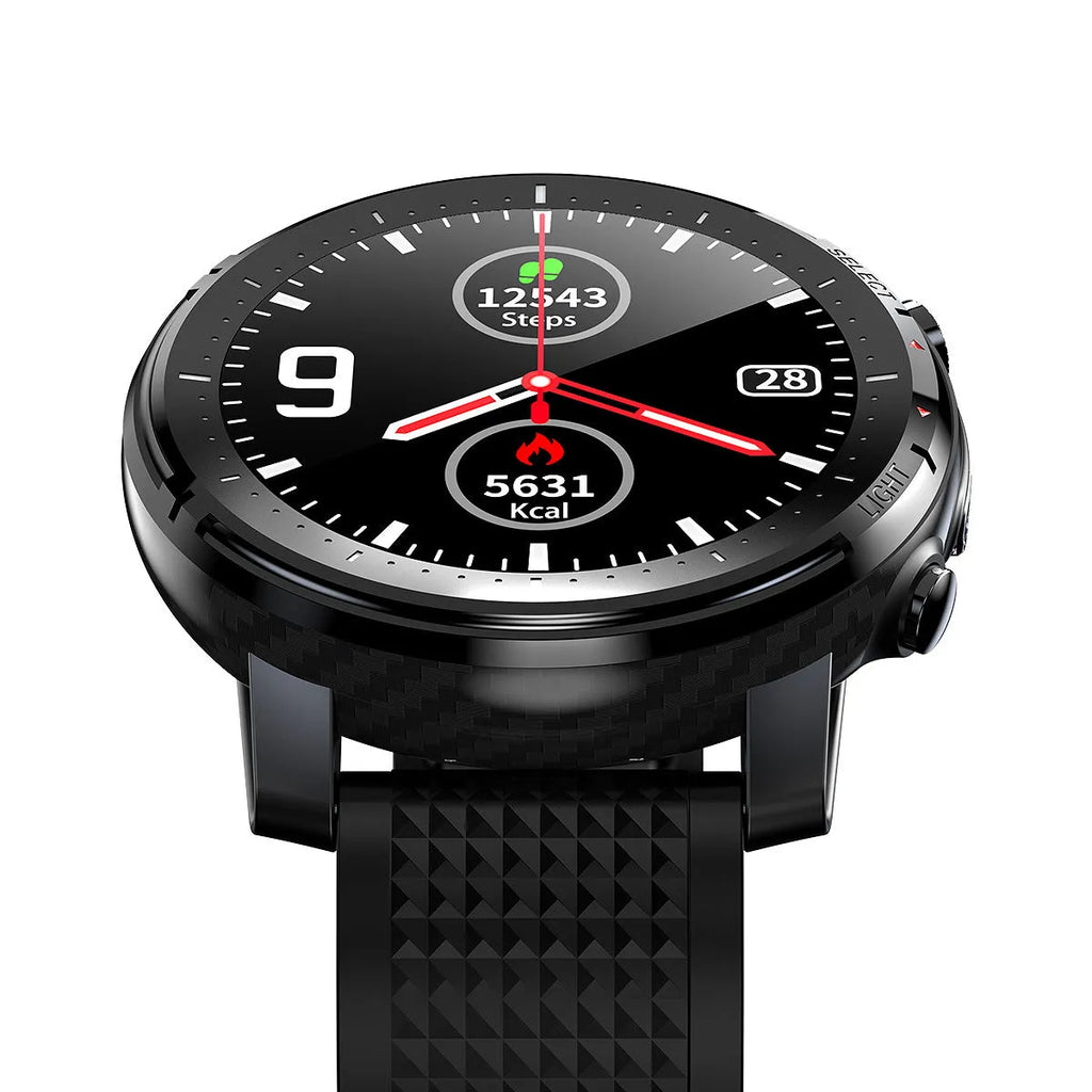 Black IP68 waterproof Android smartwatch with round dial and silicone strap on wrist