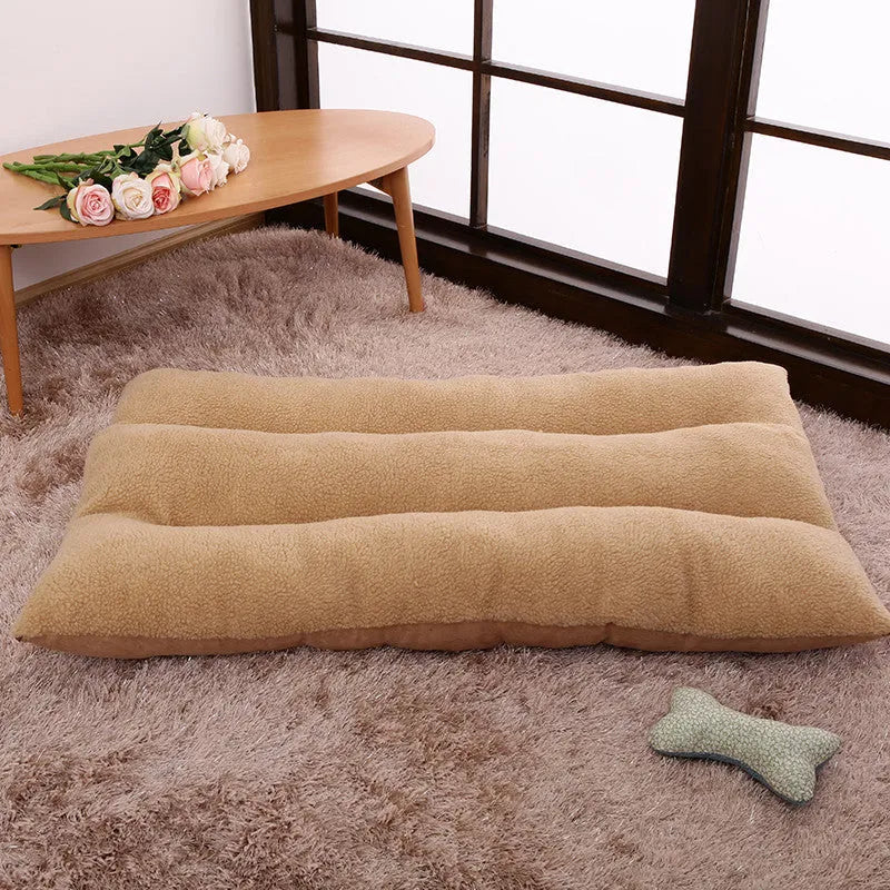 Large dog pet bed in beige with removable washable pad, thick PP cotton filling, 120cm size