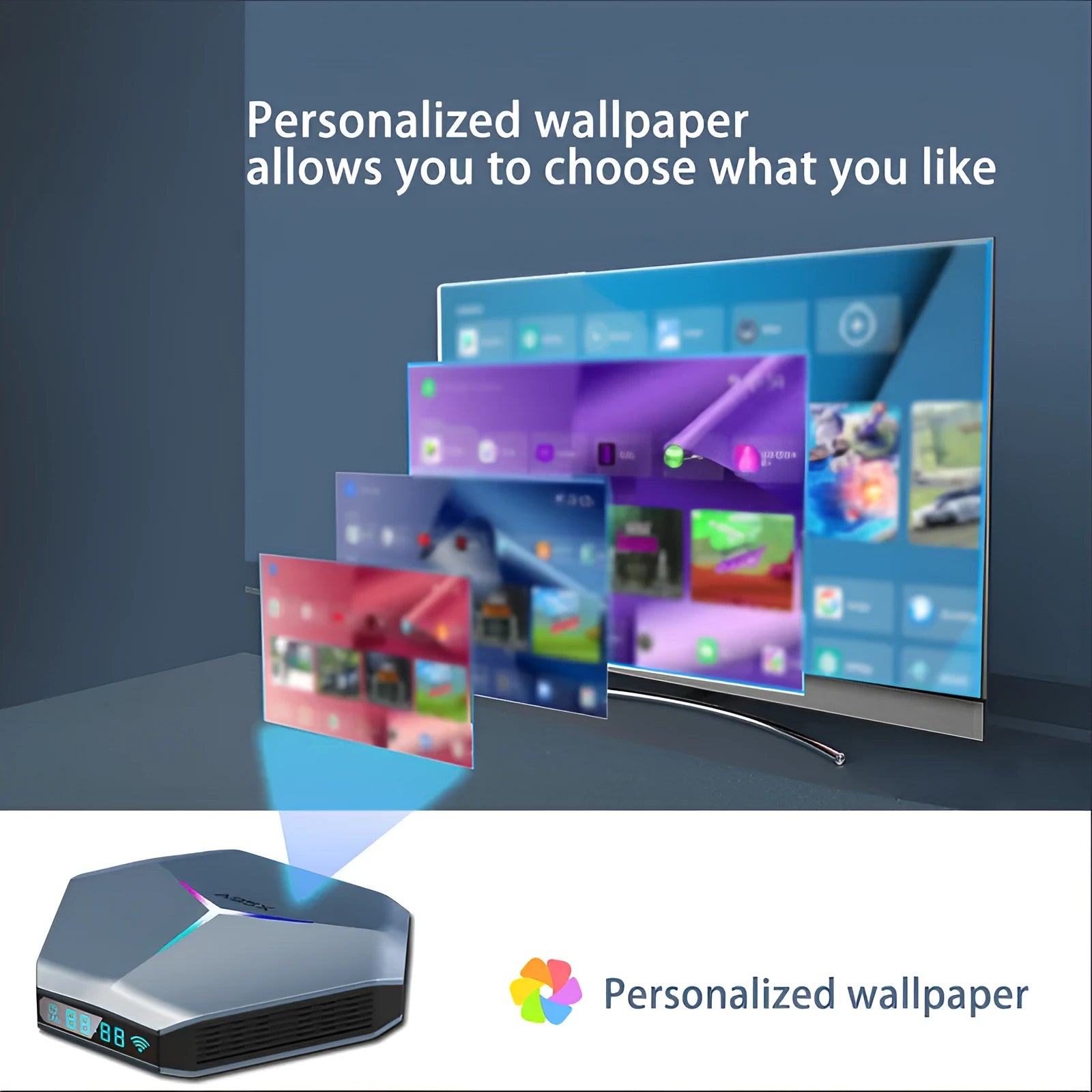 Android 8K TV set-top box with remote control, HDMI cable, and international power adapters