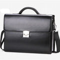 Black men's PU leather business briefcase with a single handle, shown in a horizontal square shape.