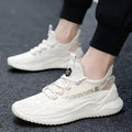 Men's white mesh sports shoes with rubber sole and lace-up closure