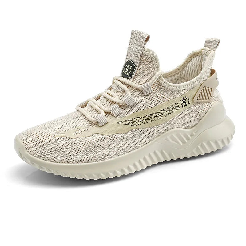 Men's white mesh sports shoes with rubber sole and lace-up closure