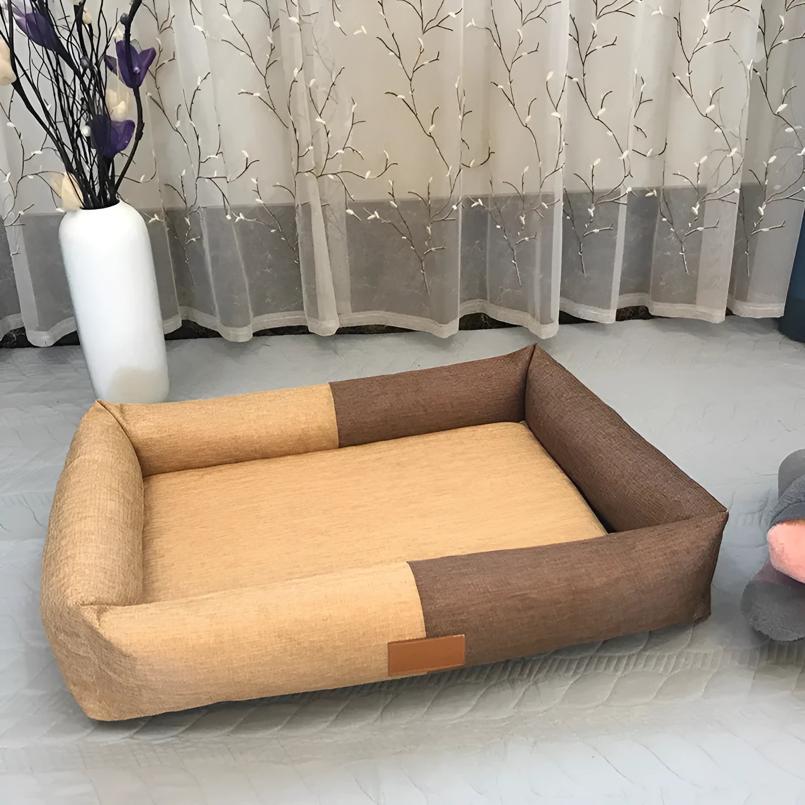Pet mat in imitation linen with sponge pad, gray green colour, 62x45x14cm size