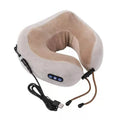 Brown U-shaped electric neck massage pillow with heat function and USB charging