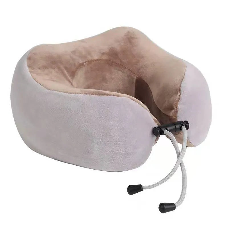 Brown U-shaped electric neck massage pillow with heat function and USB charging