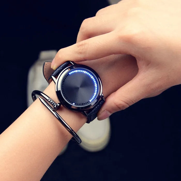 Electronic watch with blue light digital display in black or white casual style