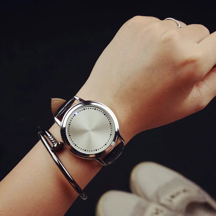 Electronic watch with blue light digital display in black or white casual style