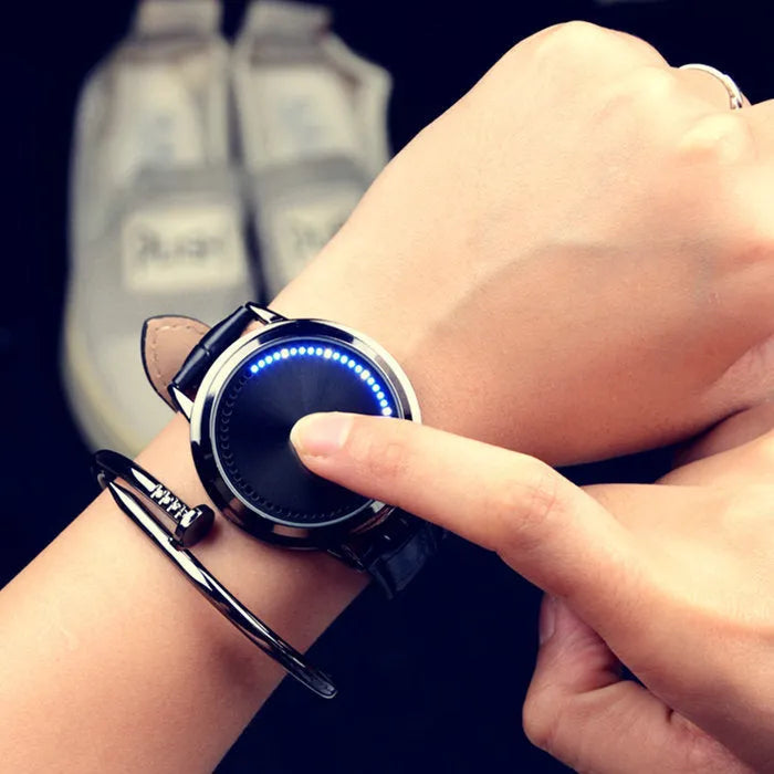 Electronic watch with blue light digital display in black or white casual style