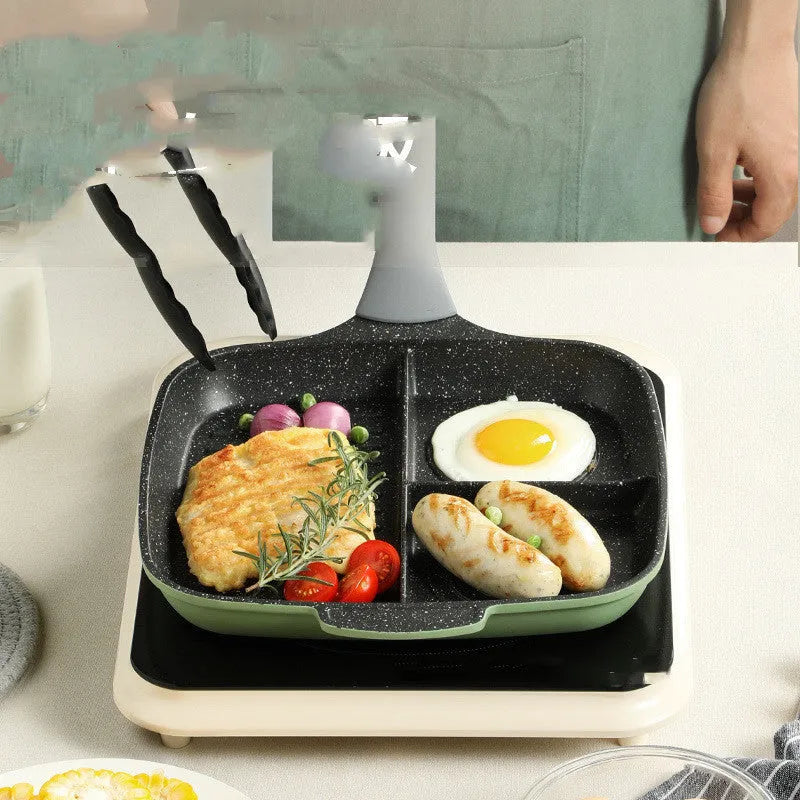 26cm non-stick breakfast frying pan with composite bottom in green, showing cooking surface and handle