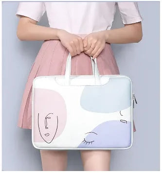 Blue PU leather laptop bag with soft handle and zipper opening for 15.6-inch notebooks