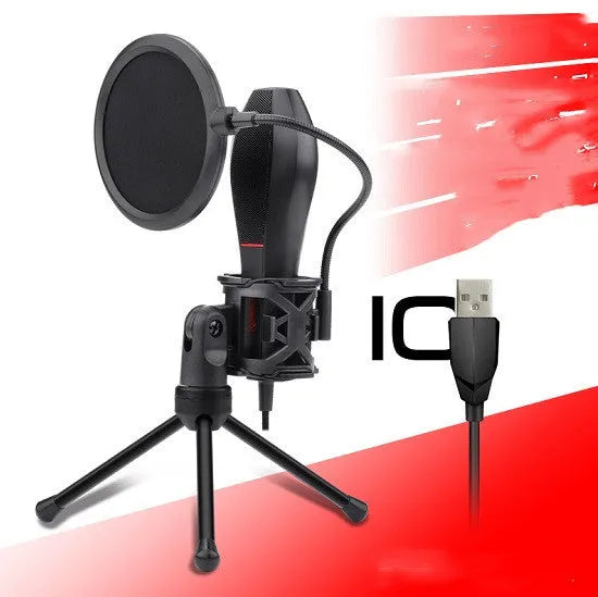 Black wired USB microphone for gaming and singing live broadcasts