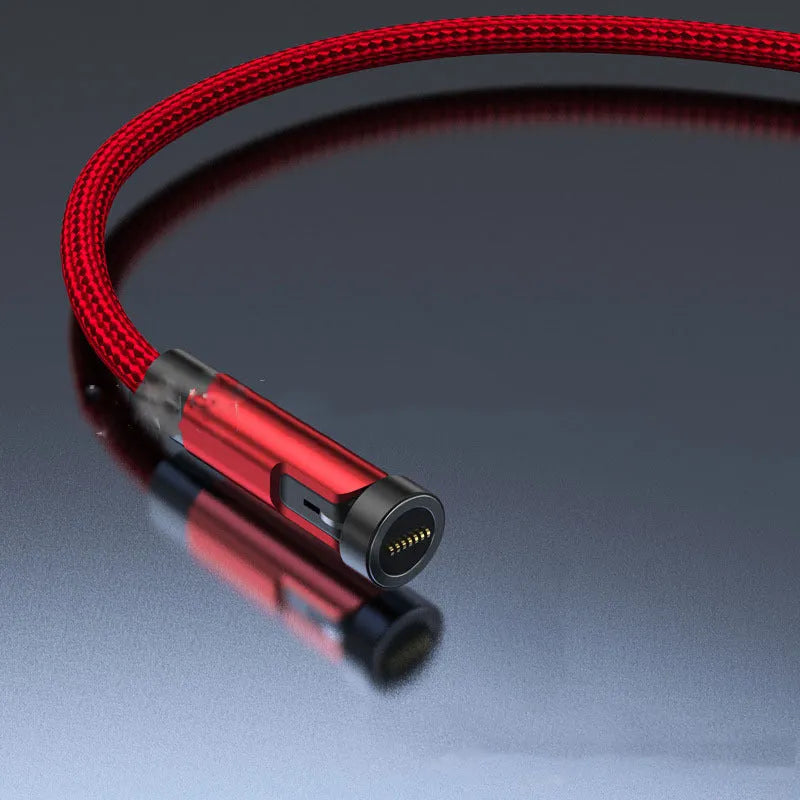 1m red magnetic charging cable with noodle wire and interchangeable apple, micro usb, and type-c tips