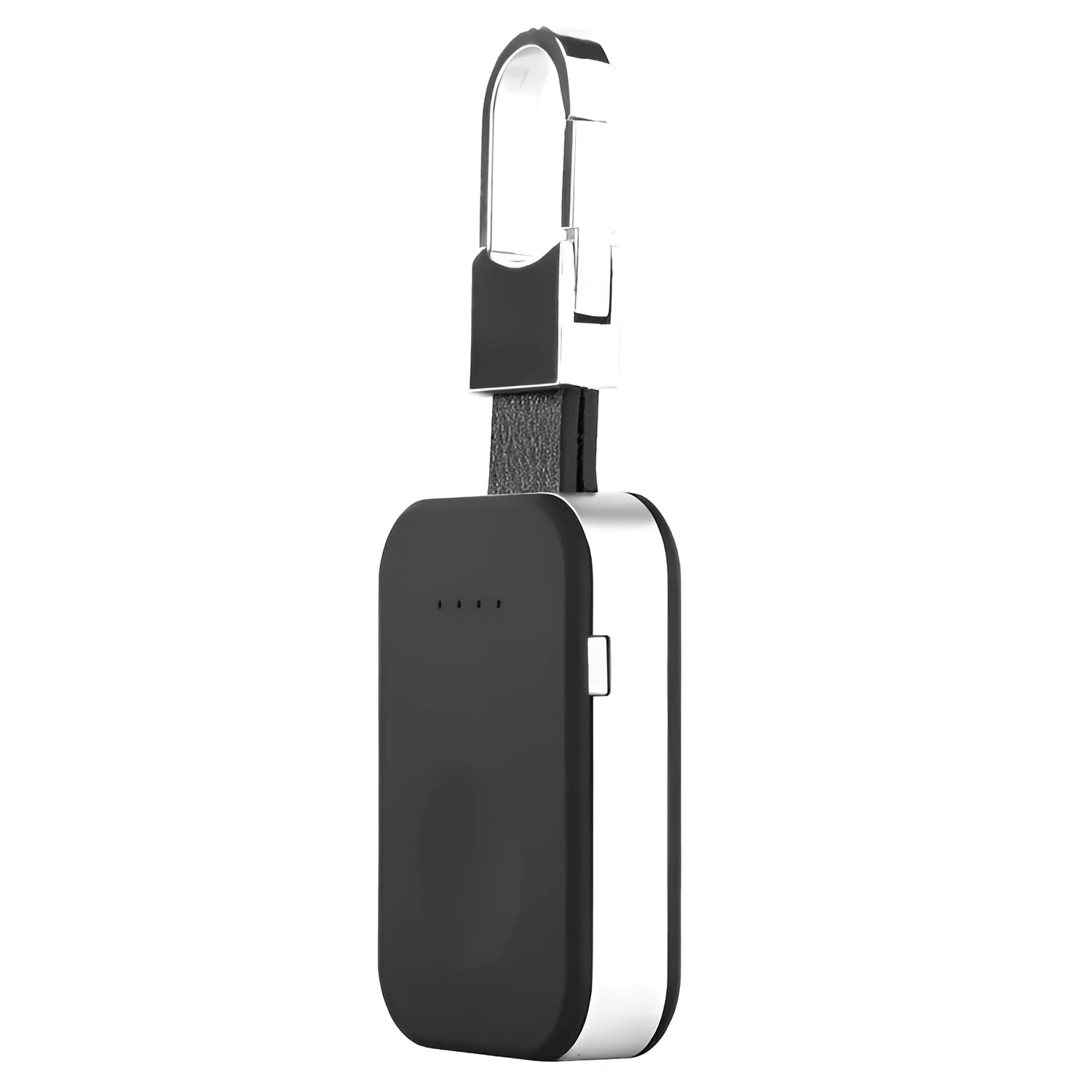 Black Apple Watch portable power bank keychain charger with wireless charging capability