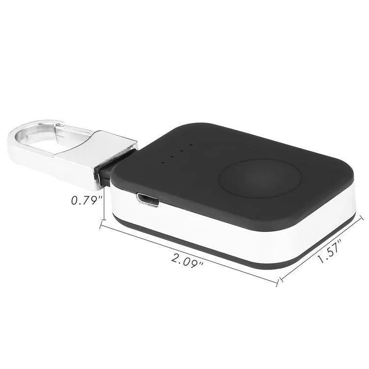 Black Apple Watch portable power bank keychain charger with wireless charging capability