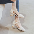 Women's apricot suede D'Orsay flat shoes with an ankle strap and a low 3cm heel.