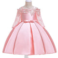 Girls lace dress in polyester fibre available in colours deep red, pink, green, red, and white.