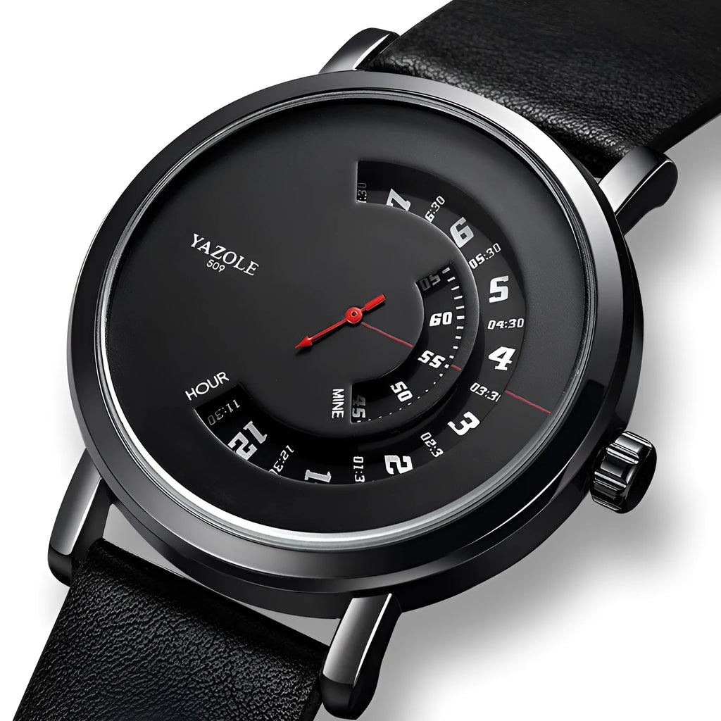 Men's waterproof quartz watch with mineral glass dial and metal case showing time display